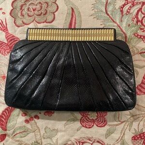 Judith Leiber Genuine Snake Python Leather Gold Clasp Clutch Purse